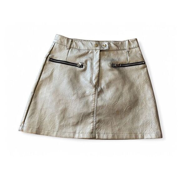 Jolie & Joy Women M Silver Metallic Faux Leather Mini Skirt Excellent Condition - Picture 1 of 8